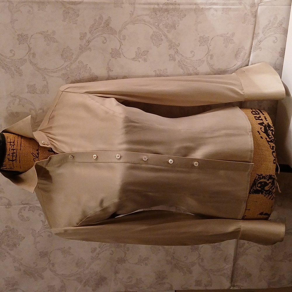Ann Taylor beige fitted button down dress shirt petite size 4